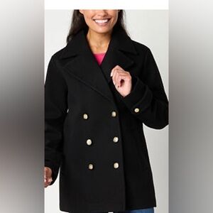 Liz Claiborne Black Pea Coat with Gold Buttons